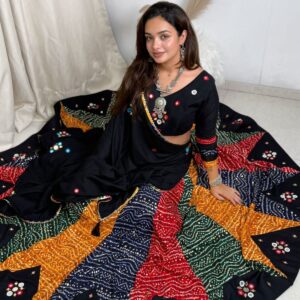 Bandhej Chaniya Choli with Real Mirror Work
