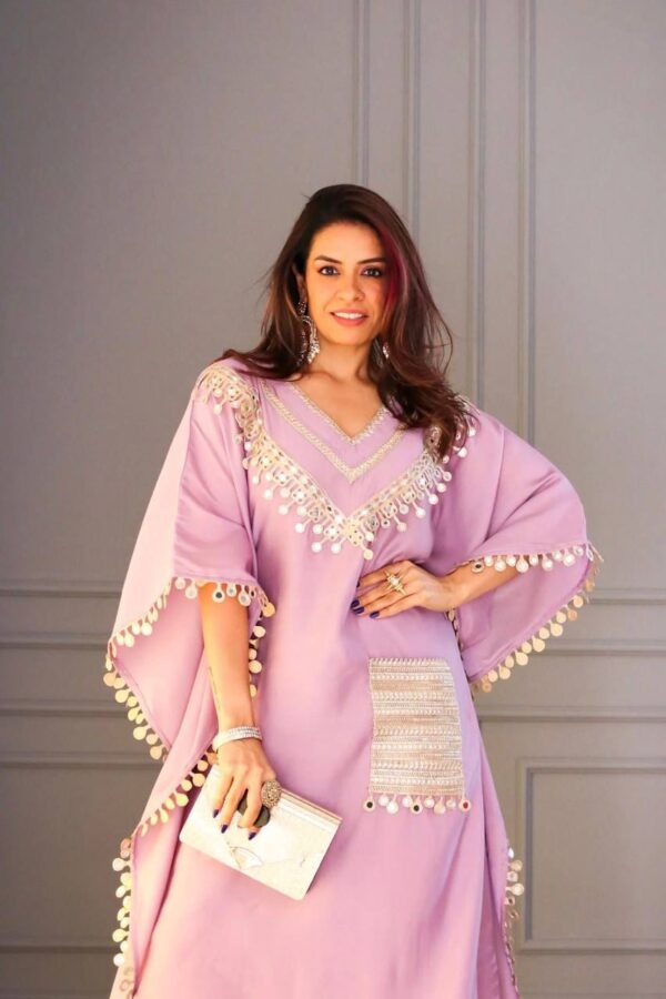 LoomVastra Devsena Satin Embroidered Kaftan & Pant Set for Women – Real Mirror Work | Premium Festive & Party Wear