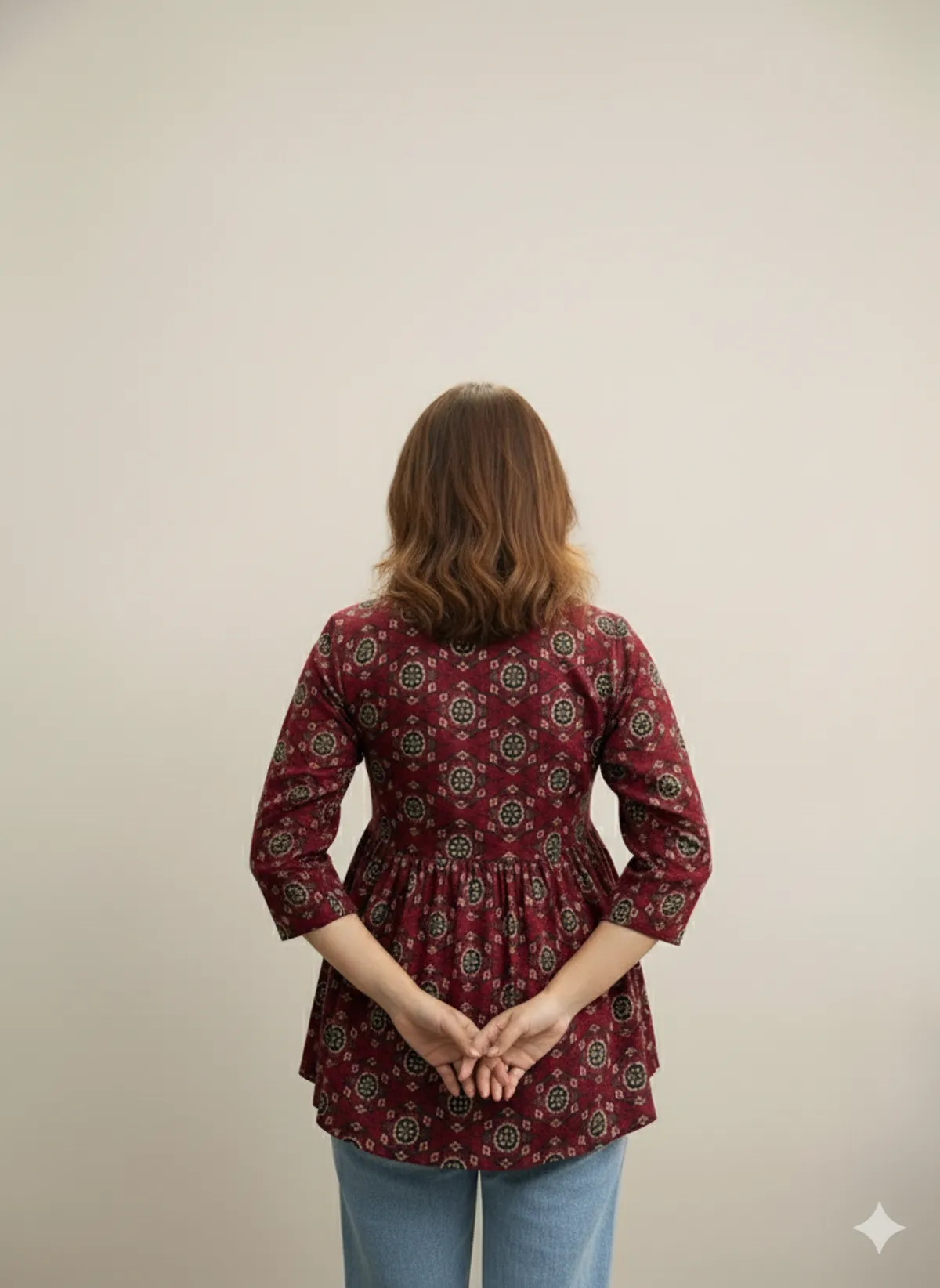 Loomvastra Cotton Printed Peplum Tunic with V-Neck - Image 2