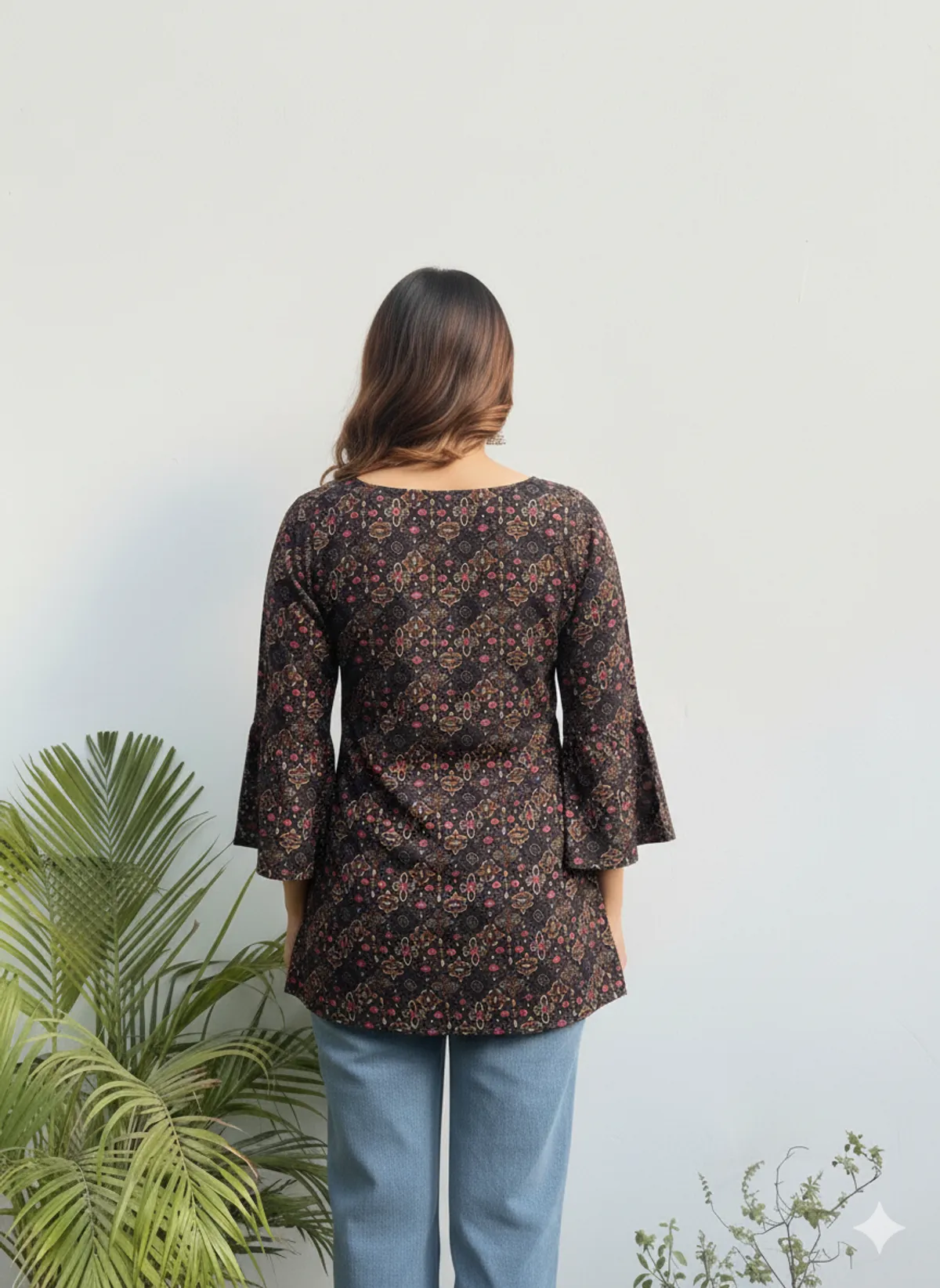 Loomvastra Black & Rust Floral Cotton Tunic with Square Neck - Image 3